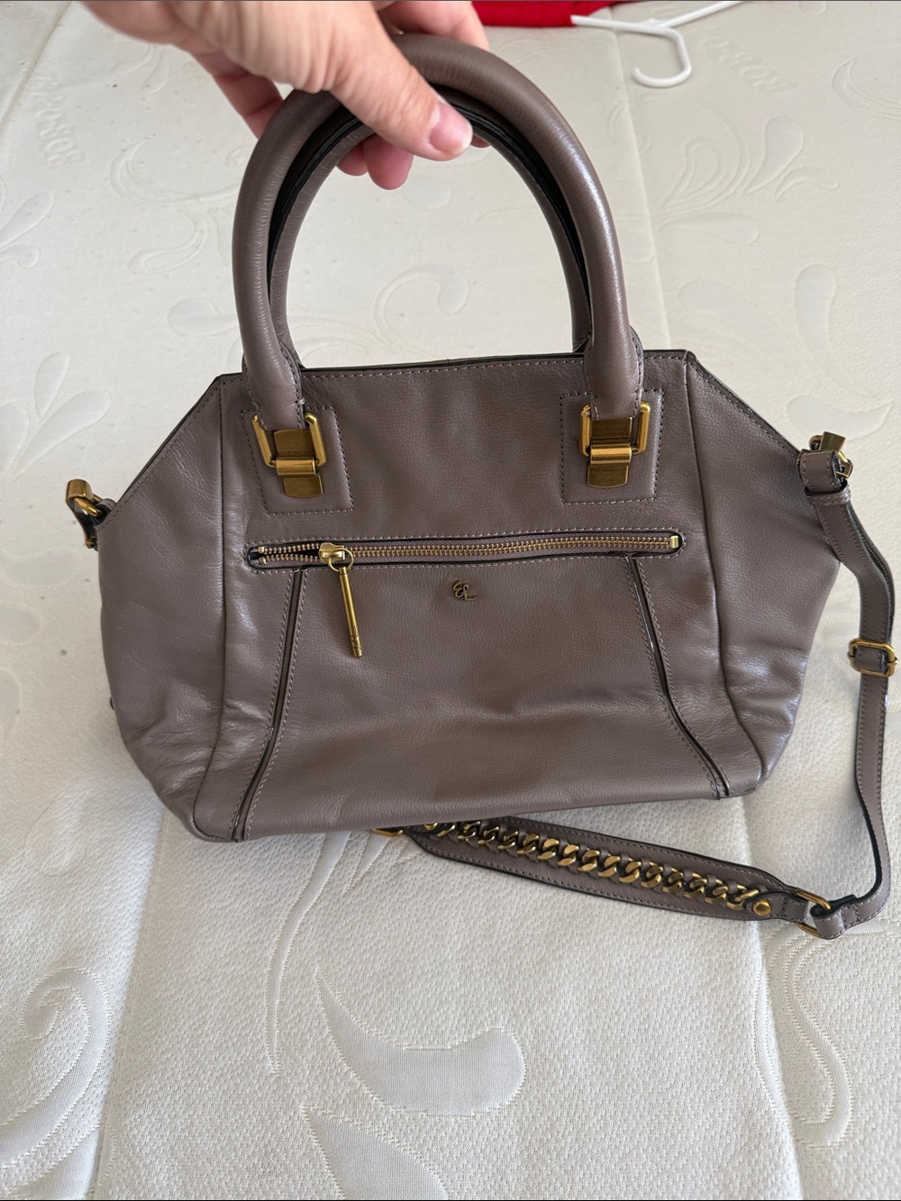 Elliott Lucca Taupe Satchel with Gold Hardware